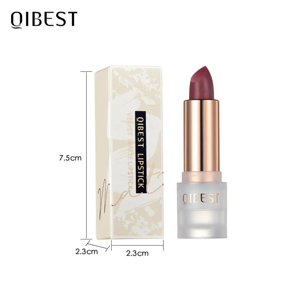 QIBEST Waterproof Lipstick Long Lasting Matte Lip Makeup 11 Colors Velvet Red Lip Tint Cosmetics Red Pink Nude Lipstick Batom