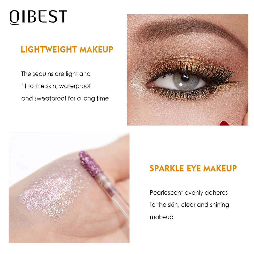 QIBEST Diamond Eyeshadow Nude Metal Shimmer Glow Glitter Liquid Pigment Eye Shadow Waterproof Brighten Shine Eyeshadow Makeup