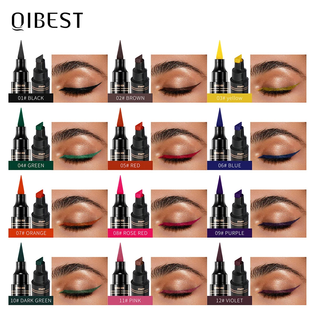 QIBEST Eyeliner Stamp Liquid Eyeliner Pencil 2 In1 Double-Headed Seal Pen Stamps Eyeliner Waterproof Quick Dry Eye Liner Makeup