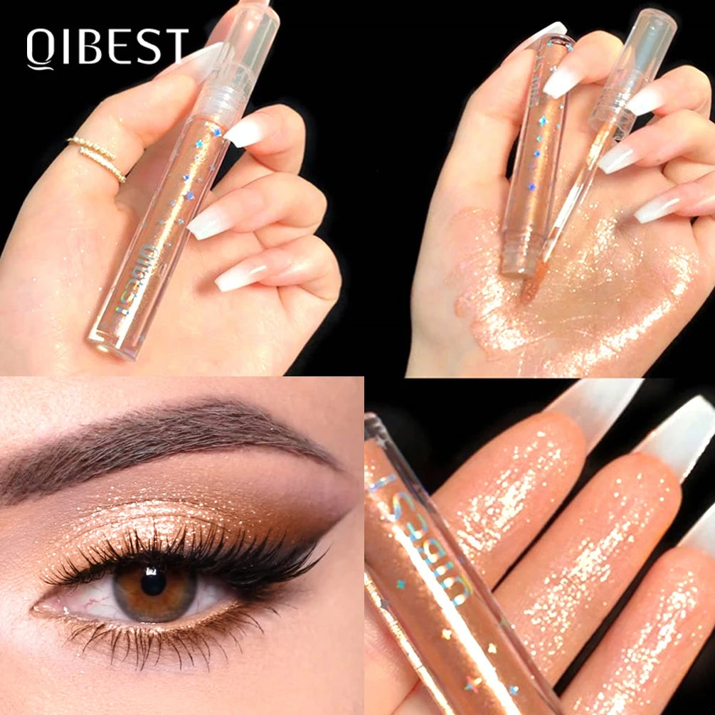 QIBEST Diamond Eyeshadow Nude Metal Shimmer Glow Glitter Liquid Pigment Eye Shadow Waterproof Brighten Shine Eyeshadow Makeup