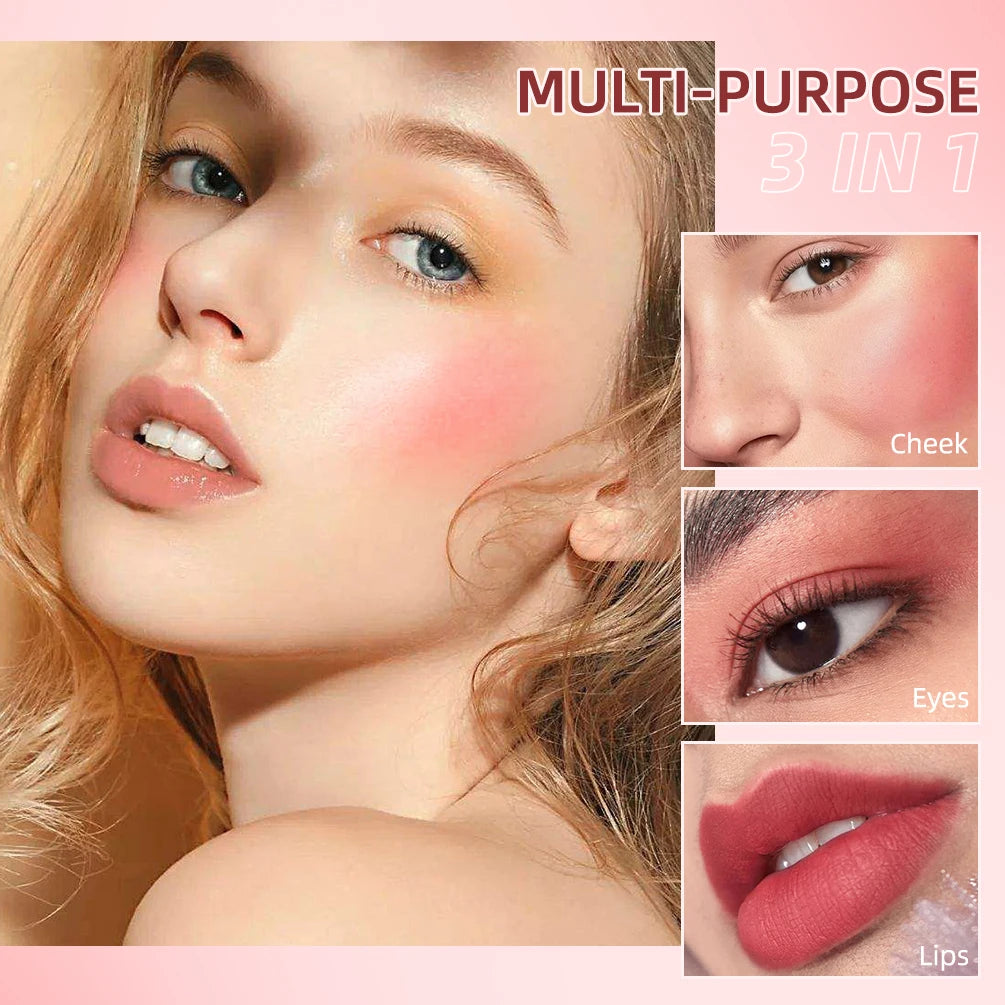 QIBEST Liquid Blush Facial Nourishing Blush Cream Waterproof Multi-purpose Eyes Lips Makeup Blush Stick Cheek Cosmetics Blusher