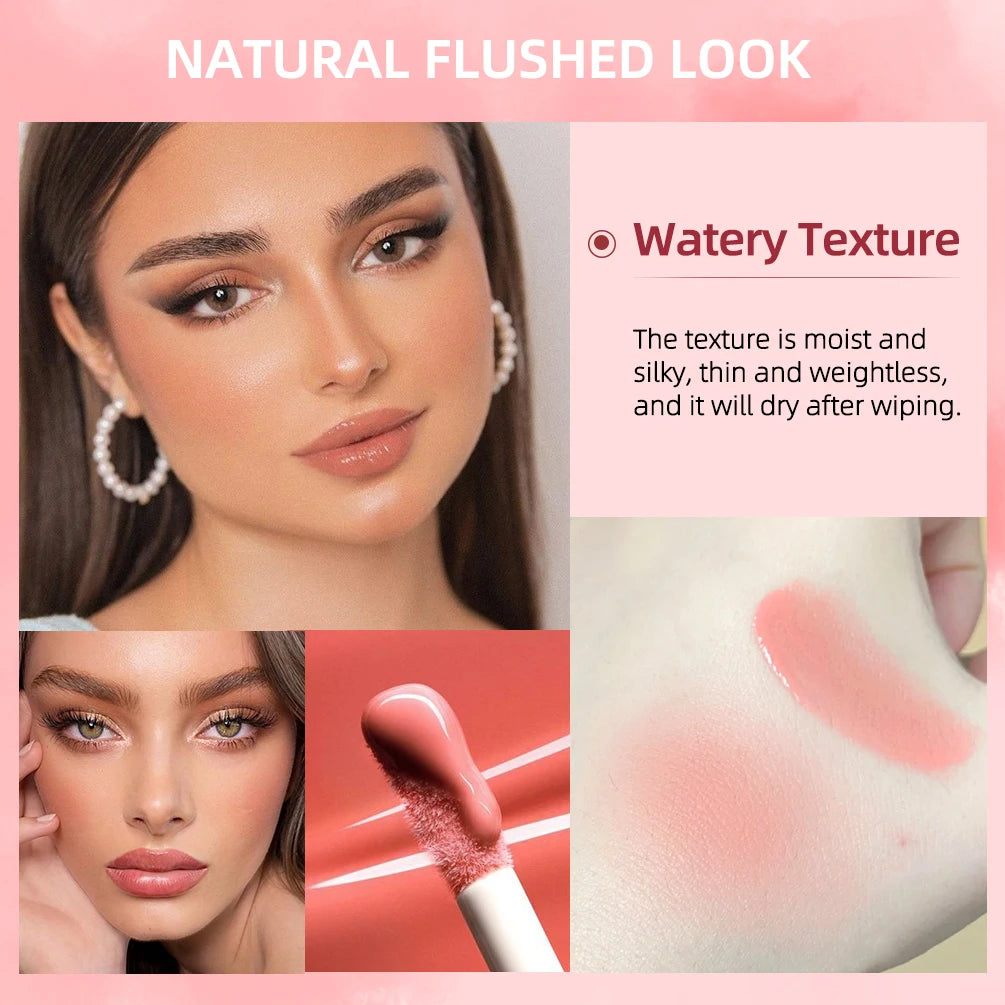 QIBEST Liquid Blush Facial Nourishing Blush Cream Waterproof Multi-purpose Eyes Lips Makeup Blush Stick Cheek Cosmetics Blusher