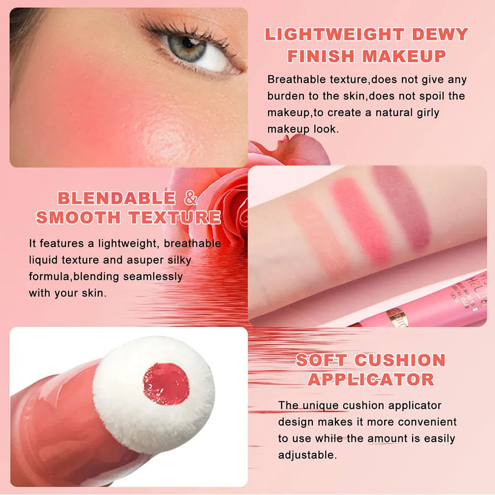 QIBEST Face Liquid Blush Eyeshadow Cheeks Makeup With Cushion Applicator Lightweight Soft Maquiagem Waterproof Smooth CreamBlush