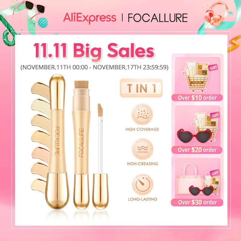 FOCALLURE Matte Flawless Face Concealer Long-lasting Full Coverage Concealing Liquid Foundation Cream for Face Makeup Cosmetics