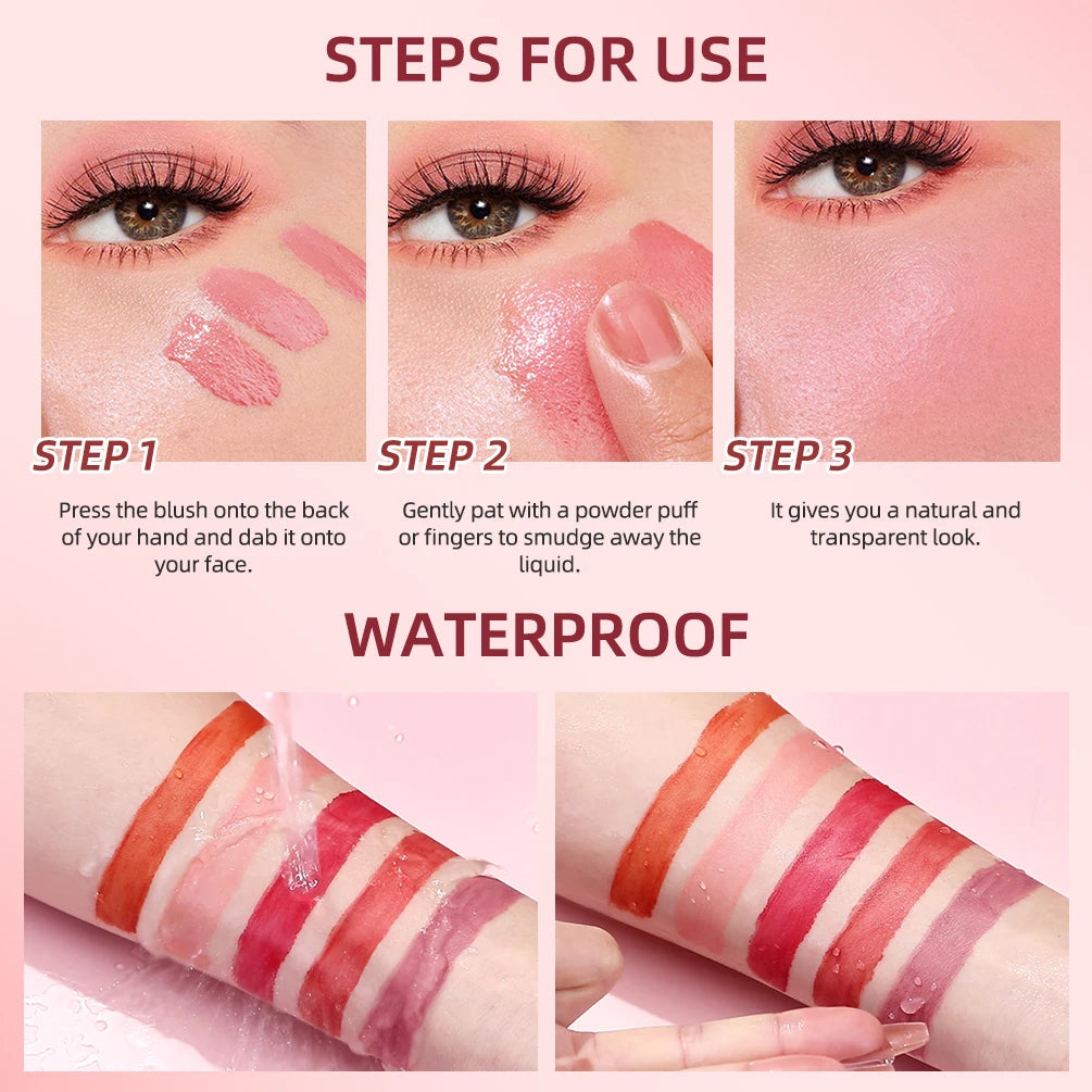 QIBEST Liquid Blush Facial Nourishing Blush Cream Waterproof Multi-purpose Eyes Lips Makeup Blush Stick Cheek Cosmetics Blusher