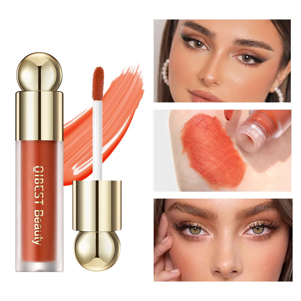 QIBEST Liquid Blush Stick With Cushion Natural Liquid Contouring For Face Blusher Pigment Lasting Cheek Tint Cream Blush Makeup