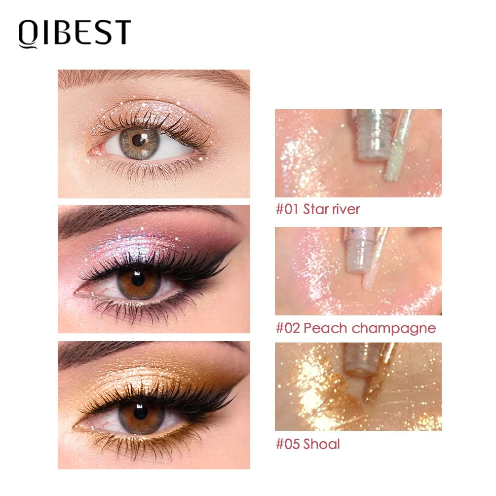 QIBEST Diamond Eyeshadow Nude Metal Shimmer Glow Glitter Liquid Pigment Eye Shadow Waterproof Brighten Shine Eyeshadow Makeup