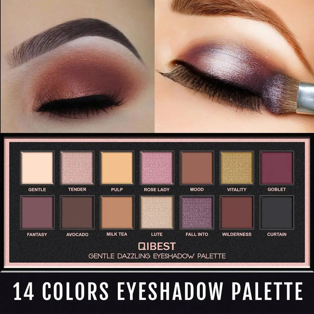 QIBEST 14 color matte eye shadow disc fashion charming Pearl Eye Shadow Palette cosmetics cosmetics