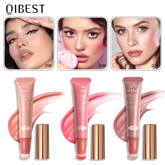 QIBEST Face Liquid Blush Eyeshadow Cheeks Makeup With Cushion Applicator Lightweight Soft Maquiagem Waterproof Smooth CreamBlush